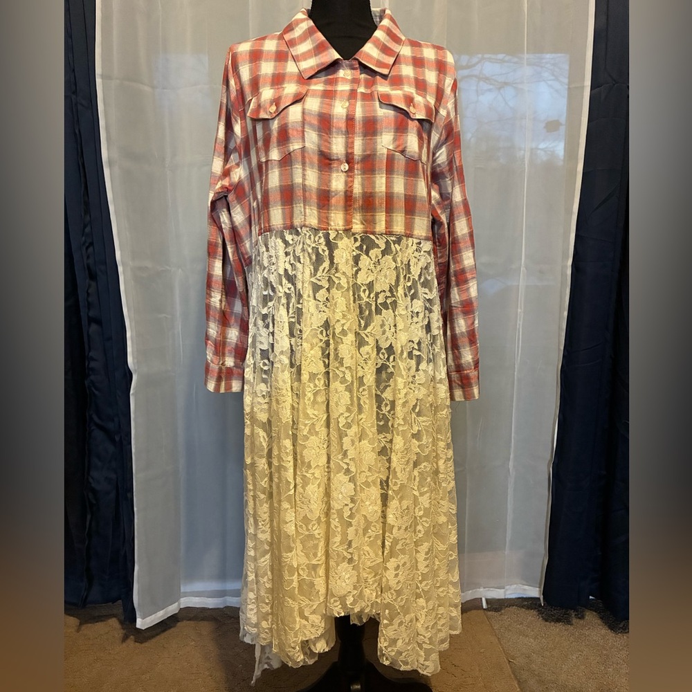 Origami’s Red Plaid and Lace Maxi Dress Pre-Loved
